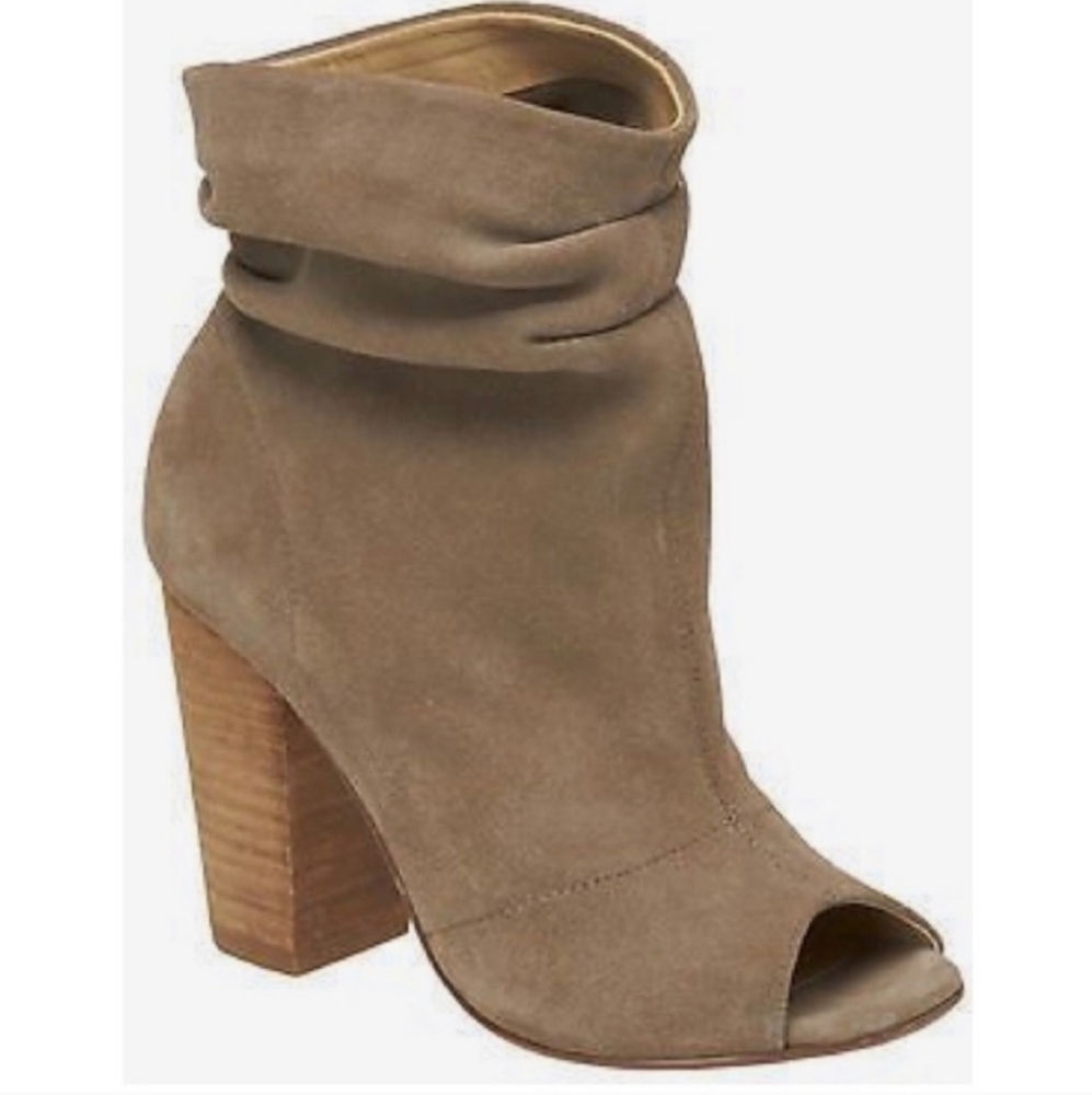 Nine West Kacey Suede Beige Peep Toe Slouchy Boots Baddie